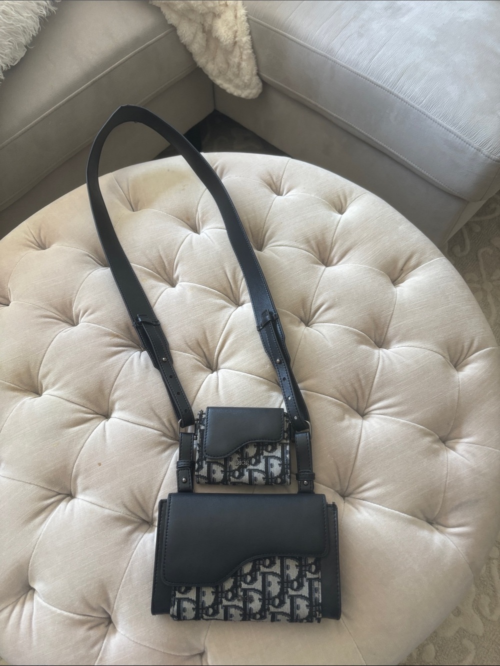 Black Monogram Accent Crossbody Bag with Adjustable Strap